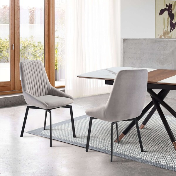 Armen Living Susie Swivel Upholstered Dining Chair in Gray Fabric with Black Metal Legs - Set of 2 - LCSUSIGRYBLK
