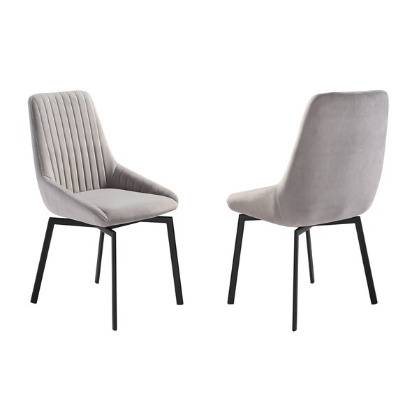 Armen Living Susie Swivel Upholstered Dining Chair in Gray Fabric with Black Metal Legs - Set of 2 - LCSUSIGRYBLK