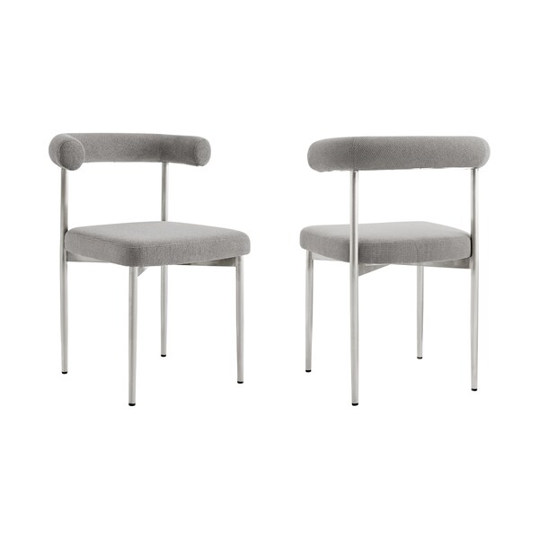 Armen Living Shannon Dining Chair with Brushed Stainless Steel and Light Gray Fabric - Set of 2 - LCSNSIBSLGRY