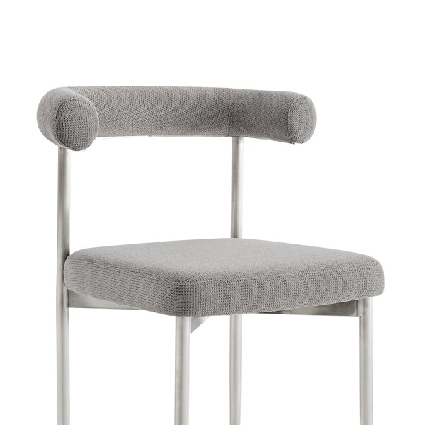 Armen Living Shannon Dining Chair with Brushed Stainless Steel and Light Gray Fabric - Set of 2 - LCSNSIBSLGRY