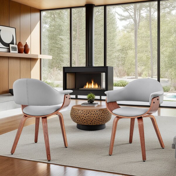 Armen Living Adalyn Gray Faux Leather and Walnut Wood Dining Room Accent Chair - LCADCHWAGR