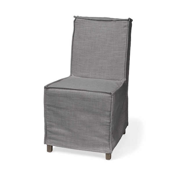 Gfancy Fixtures Grey Fabric Slip Cover with Brown Wooden Base Dining Chair - GF3659346