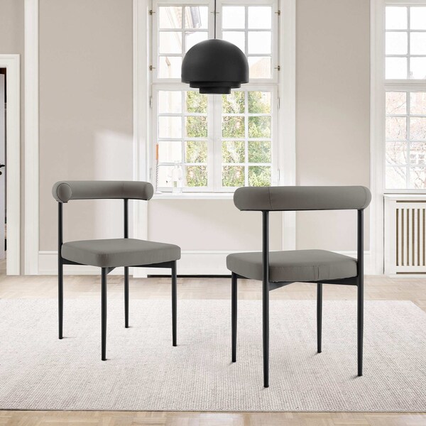 Armen Living Shannon Dining Chair with Matte Black Iron and Light Gray Faux Leather - Set of 2 - LCSNSIBLKPGRY