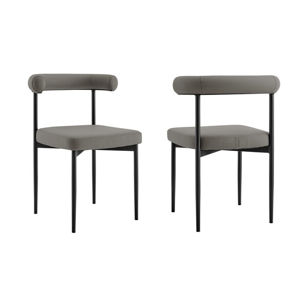 Armen Living Shannon Dining Chair with Matte Black Iron and Light Gray Faux Leather - Set of 2 - LCSNSIBLKPGRY