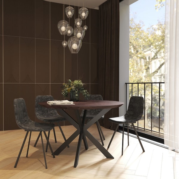 Leisuremod Markley Modern Leather Dining Chair with Metal Legs, Grey - MC18GR