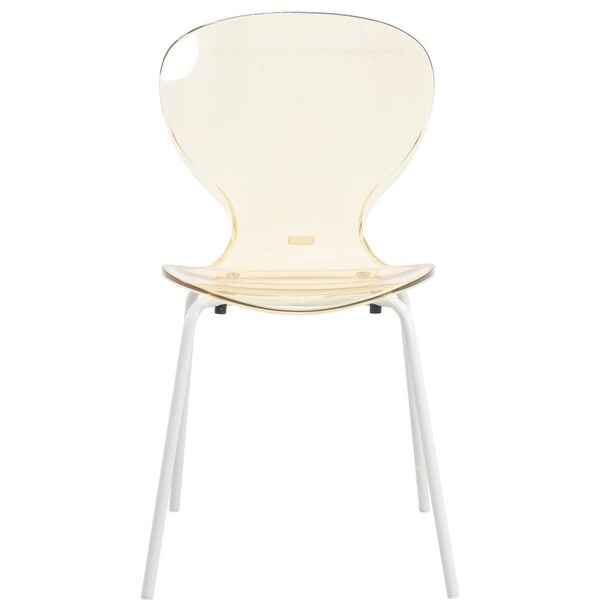 Leisuremod Modern Oyster Transparent Side Dining Side Chair with White Base in Amber, 4PK - OCW-17A4