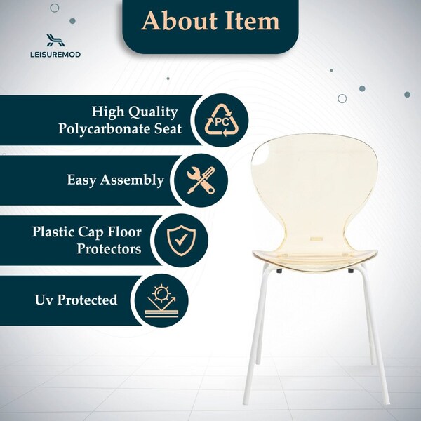 Leisuremod Modern Oyster Transparent Side Dining Side Chair with White Base in Amber, 4PK - OCW-17A4
