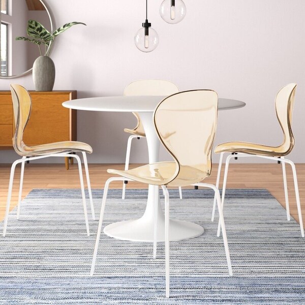 Leisuremod Modern Oyster Transparent Side Dining Side Chair with White Base in Amber, 4PK - OCW-17A4