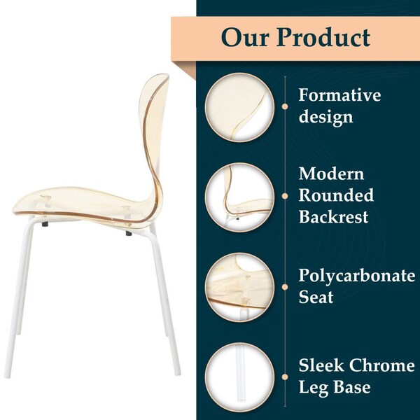 Leisuremod Modern Oyster Transparent Side Dining Side Chair with White Base in Amber, 4PK - OCW-17A4