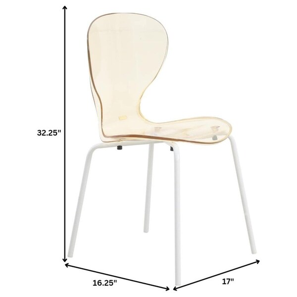 Leisuremod Modern Oyster Transparent Side Dining Side Chair with White Base in Amber, 4PK - OCW-17A4