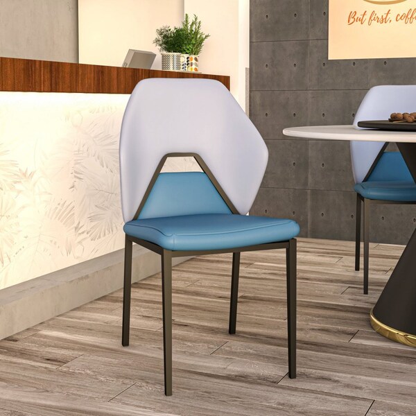 Leisuremod Eclat Modern Leather Dining Side Chair with Iron Legs in Blue/Grey, 2PK - EC50BUGR2