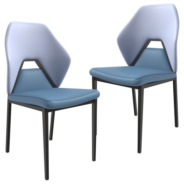 Leisuremod Eclat Modern Leather Dining Side Chair with Iron Legs in Blue/Grey, 2PK - EC50BUGR2