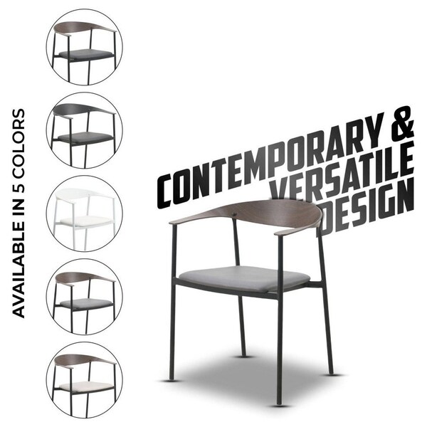 Leisuremod Kora Modern Leather Dining Arm Chair with Iron Legs in Charcoal, 4PK - KCWN-21CHR4