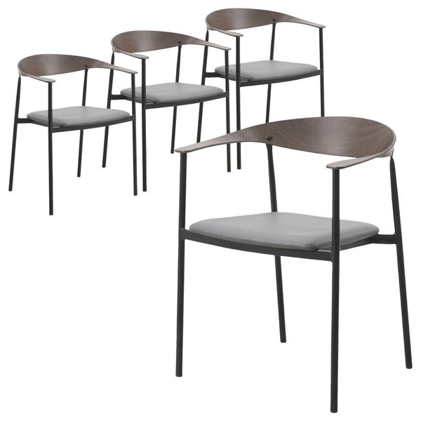 Leisuremod Kora Modern Leather Dining Arm Chair with Iron Legs in Charcoal, 4PK - KCWN-21CHR4