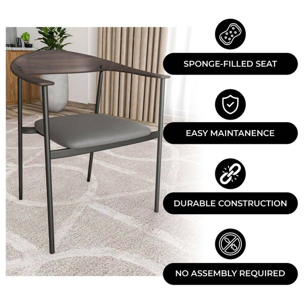 Leisuremod Kora Modern Leather Dining Arm Chair with Iron Legs in Charcoal, 4PK - KCWN-21CHR4
