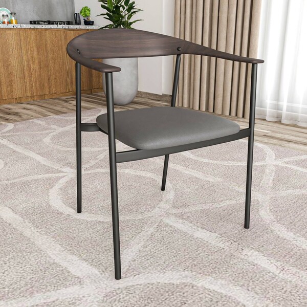 Leisuremod Kora Modern Leather Dining Arm Chair with Iron Legs in Charcoal, 4PK - KCWN-21CHR4