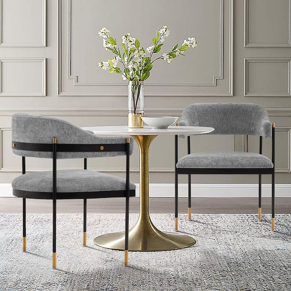 Manhattan Comfort Modern Lia Boucle Dining Armchair in Grey, 2PK - 2-DC074-GY