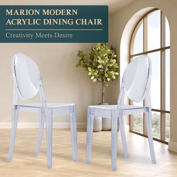 Leisuremod Marion Transparent Acrylic Modern Chair, Clear, 2PK - GV19CL2