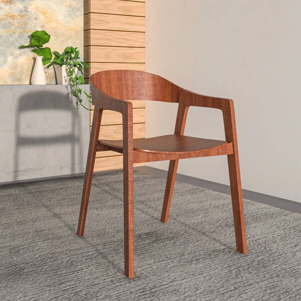 Leisuremod Rivo Collection Elegant Dining Chair in Dark Natural Wood, 4PK - RC20LBR4