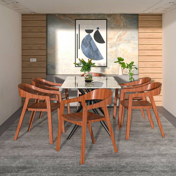 Leisuremod Rivo Collection Elegant Dining Chair in Dark Natural Wood, 4PK - RC20LBR4