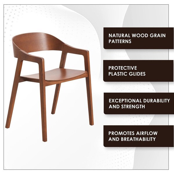 Leisuremod Rivo Collection Elegant Dining Chair in Dark Natural Wood, 4PK - RC20LBR4
