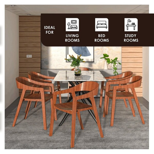 Leisuremod Rivo Collection Elegant Dining Chair in Dark Natural Wood, 4PK - RC20LBR4