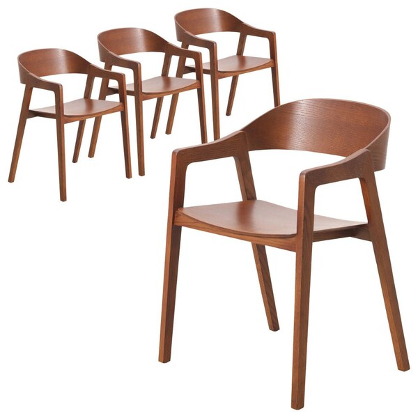 Leisuremod Rivo Collection Elegant Dining Chair in Dark Natural Wood, 4PK - RC20LBR4