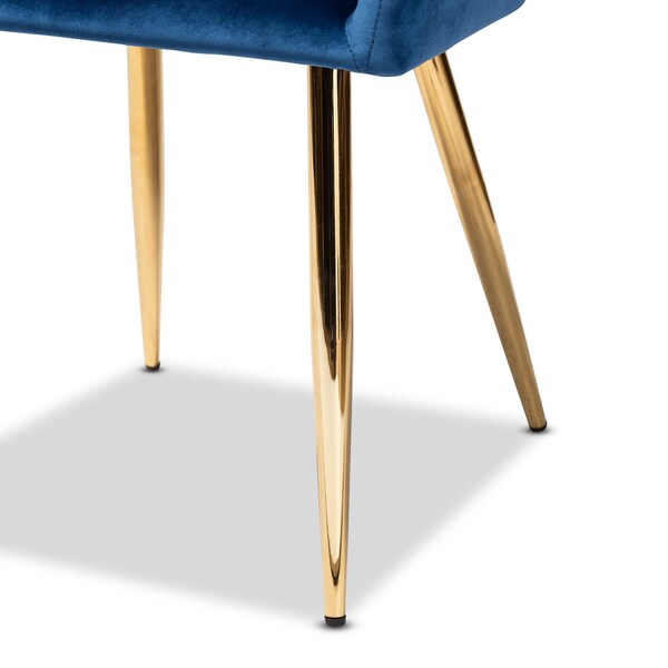 Baxton Studio Germaine Blue Velvet Gold Finished 2-Piece Metal Dining Chair Set - 160-9914