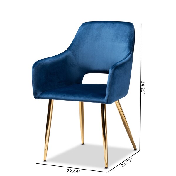 Baxton Studio Germaine Blue Velvet Gold Finished 2-Piece Metal Dining Chair Set - 160-9914