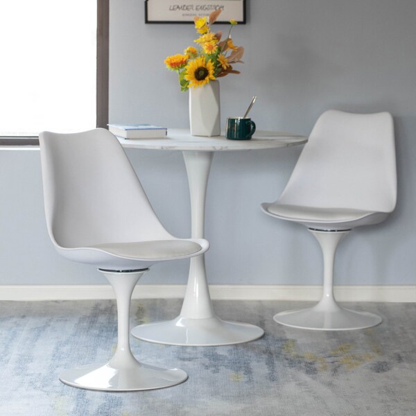 Fabulaxe Swivel Tulip Side Chair w/Cushioned Seat, White Polypropylene Accent Side Chair - QI004628.WT