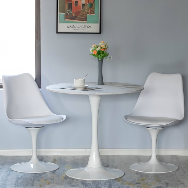 Fabulaxe Swivel Tulip Side Chair w/Cushioned Seat, White Polypropylene Accent Side Chair - QI004628.WT