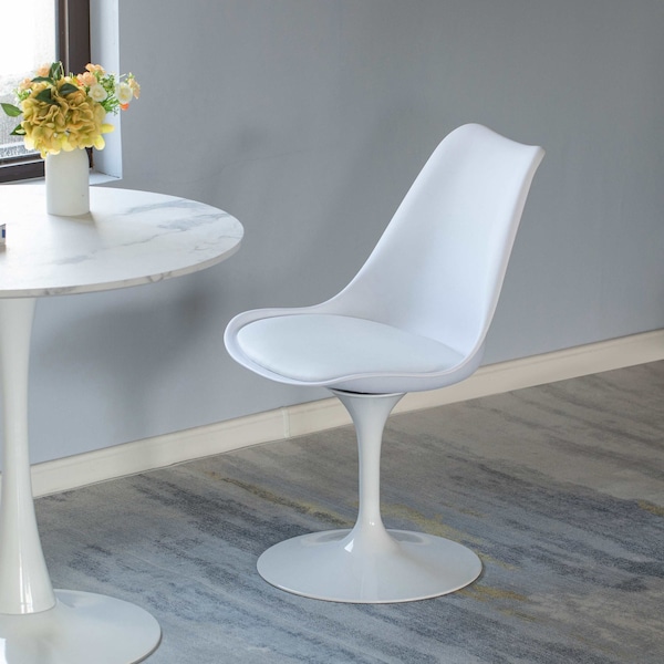 Fabulaxe Swivel Tulip Side Chair w/Cushioned Seat, White Polypropylene Accent Side Chair - QI004628.WT