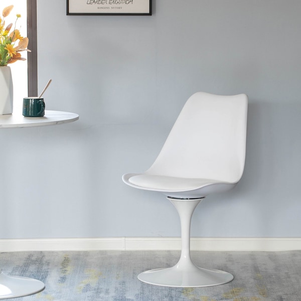Fabulaxe Swivel Tulip Side Chair w/Cushioned Seat, White Polypropylene Accent Side Chair - QI004628.WT