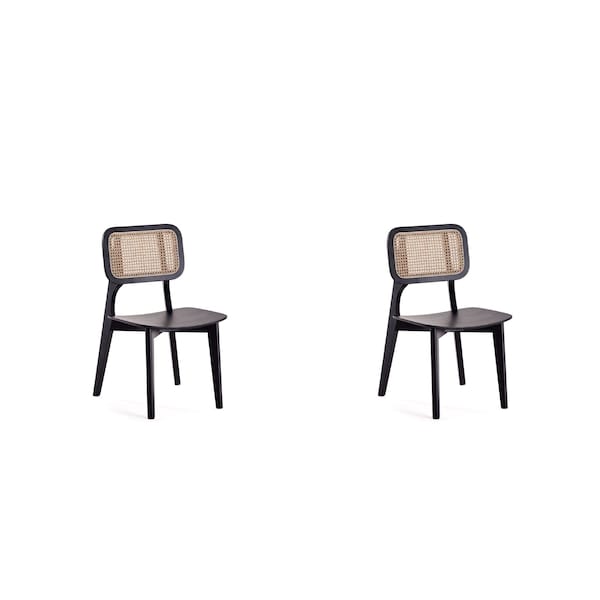Manhattan Comfort Versailles Square Dining Chair in Black and Natural Cane, Set of 2 - DCCA01-BK