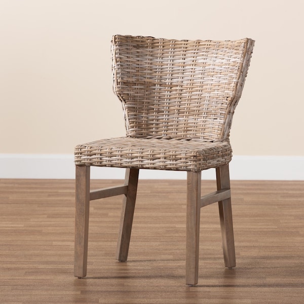 Bali & Pari Enver Modern Bohemian Grey Rattan and Brown Wood Dining Chair - 209-12799