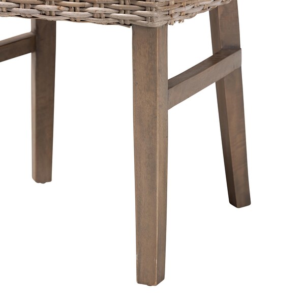 Bali & Pari Enver Modern Bohemian Grey Rattan and Brown Wood Dining Chair - 209-12799