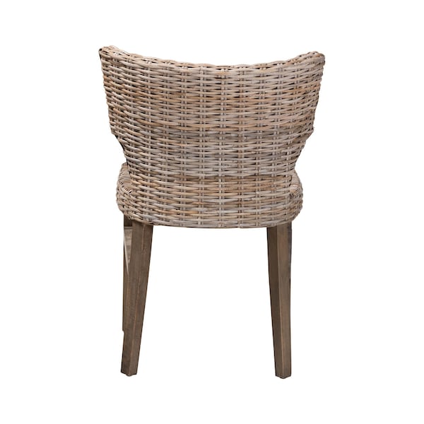Bali & Pari Enver Modern Bohemian Grey Rattan and Brown Wood Dining Chair - 209-12799