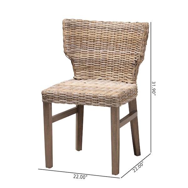 Bali & Pari Enver Modern Bohemian Grey Rattan and Brown Wood Dining Chair - 209-12799