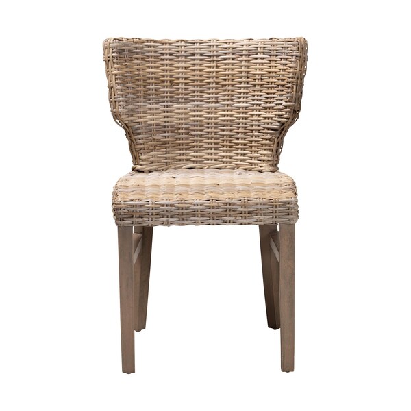 Bali & Pari Enver Modern Bohemian Grey Rattan and Brown Wood Dining Chair - 209-12799