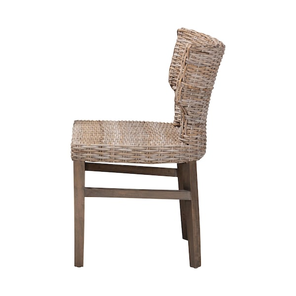 Bali & Pari Enver Modern Bohemian Grey Rattan and Brown Wood Dining Chair - 209-12799