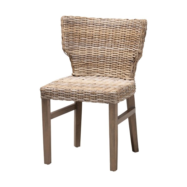 Bali & Pari Enver Modern Bohemian Grey Rattan and Brown Wood Dining Chair - 209-12799
