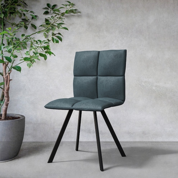 Leisuremod Wesley Modern Leather Dining Chair with Metal Legs, Peacock Blue, 4PK - WC18BU4