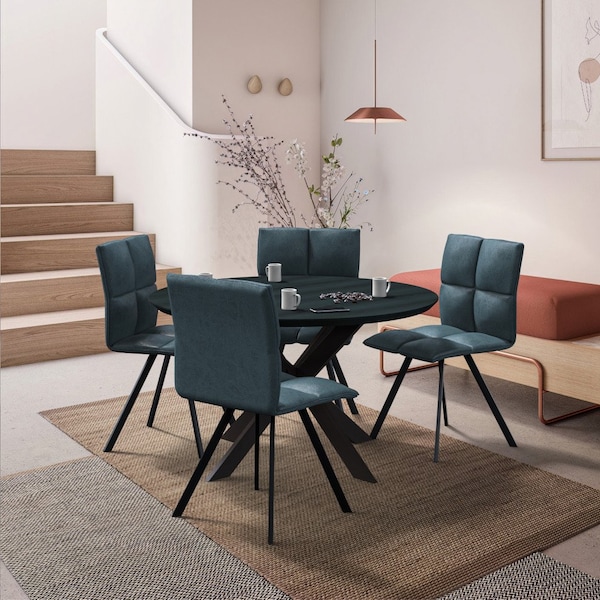 Leisuremod Wesley Modern Leather Dining Chair with Metal Legs, Peacock Blue, 4PK - WC18BU4