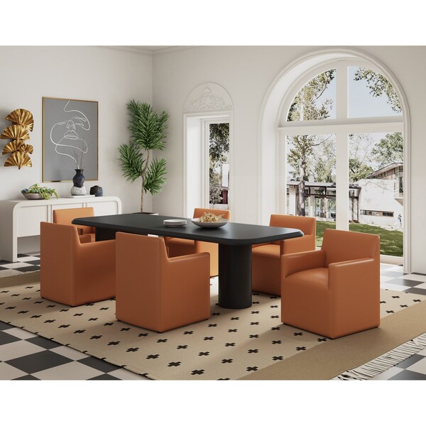 Manhattan Comfort Anna Square Faux Leather Dining Armchair in Saddle - DC058AR-SA