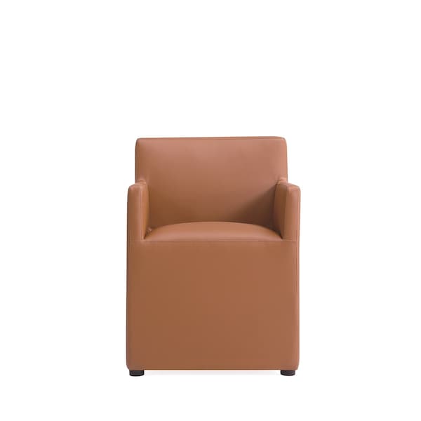 Manhattan Comfort Anna Square Faux Leather Dining Armchair in Saddle - DC058AR-SA