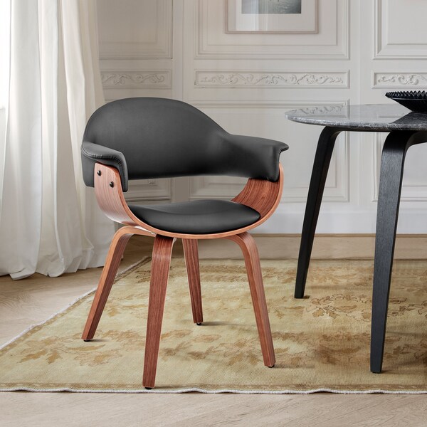 Armen Living Adalyn Black Faux Leather and Walnut Wood Dining Room Accent Chair - LCADCHWABL