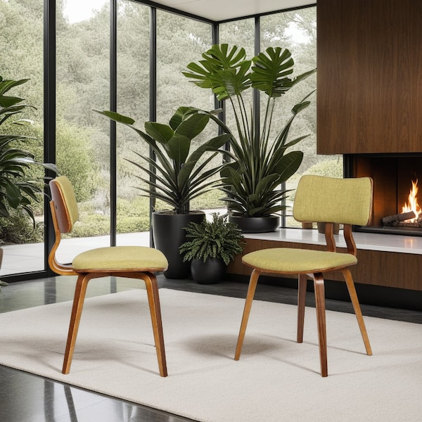 Armen Living Jaguar Mid-Century Dining Chair in Walnut Wood and Green Fabric - LCJASIWAGREEN