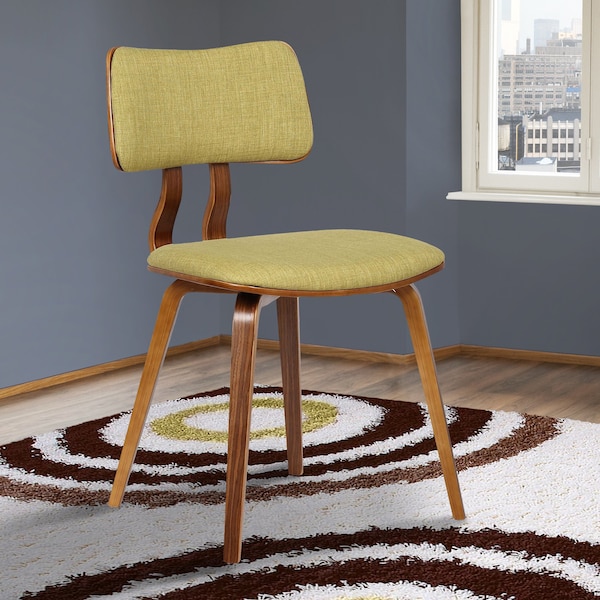 Armen Living Jaguar Mid-Century Dining Chair in Walnut Wood and Green Fabric - LCJASIWAGREEN
