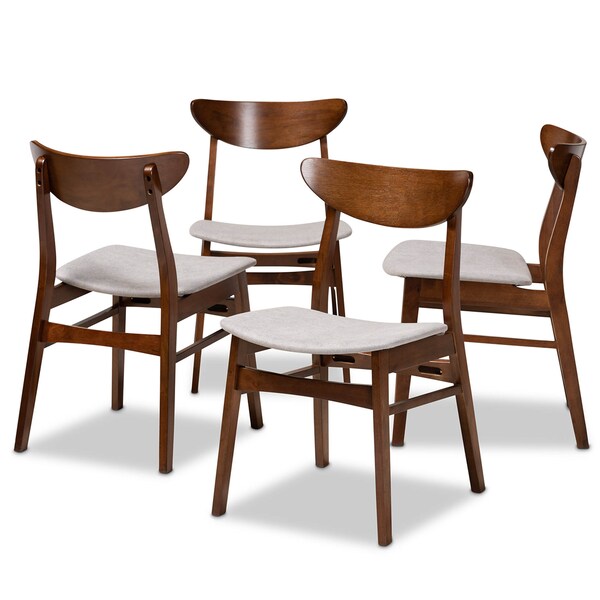 Baxton Studio Parlin Grey Upholstered and Walnut Wood 4-Piece Dining Chair Set - 167-10810