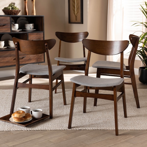 Baxton Studio Parlin Grey Upholstered and Walnut Wood 4-Piece Dining Chair Set - 167-10810